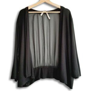 PENNINGTONS | Mixed Media Open Front Sheer Back Cardigan Black Neutral Sz 3X